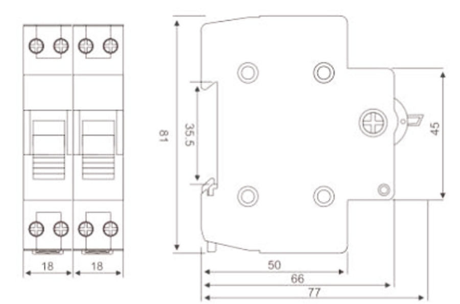 Modular switch Mains-Generator 2-pole SPMP\2P40 - Dimensions
